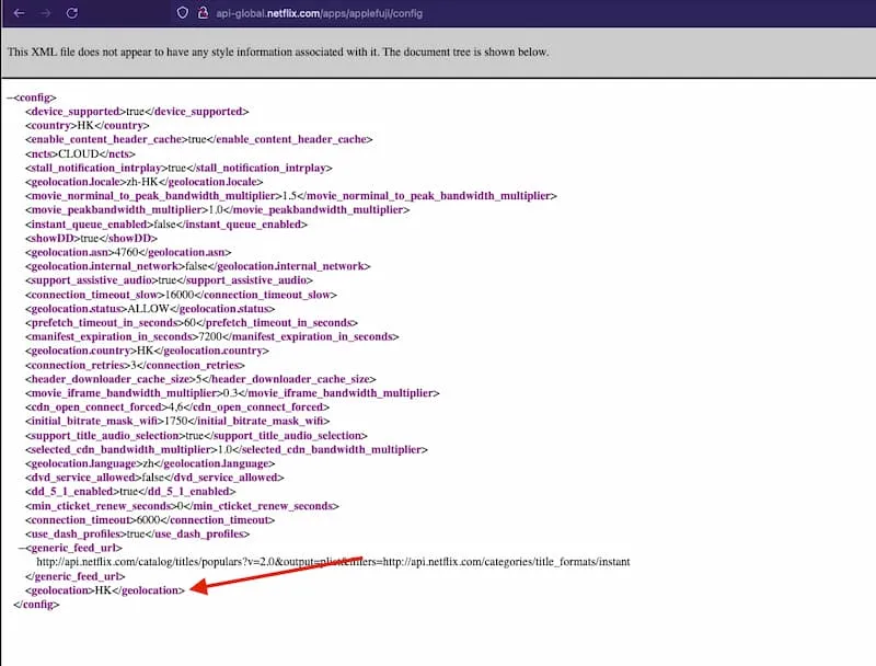 netflix region in XML response