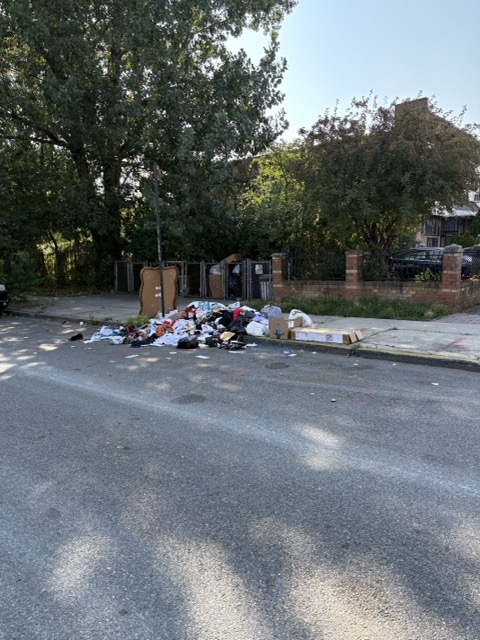 The trash pile on McKibbin, the next morning